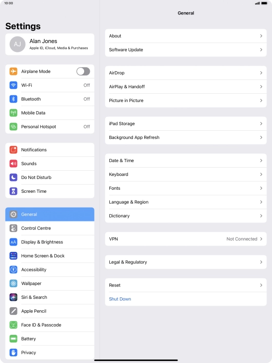 Press Software Update. If a new software version is available, it's displayed. Follow the instructions on the screen to update the tablet software.