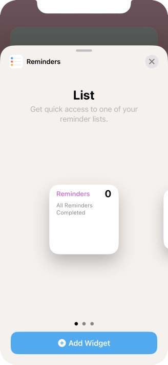 Slide your finger right or left on the screen to select the required widget size.