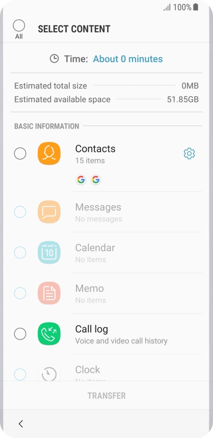 Press the required data types.