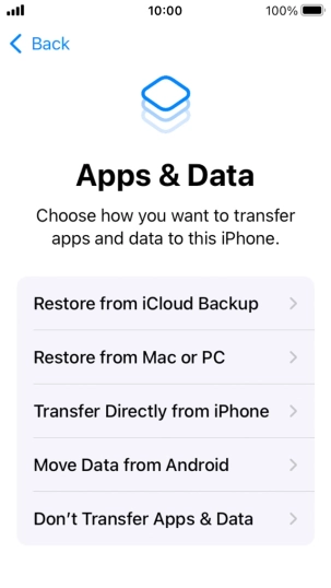 Press Don't Transfer Apps & Data and follow the instructions on the screen to finish the activation.