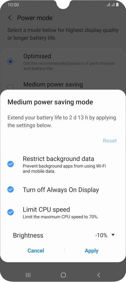 Press Apply to turn on the function.