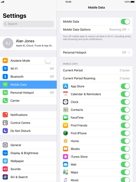 The total data usage is displayed next to Current Period. The total data usage is displayed next to Current Period.