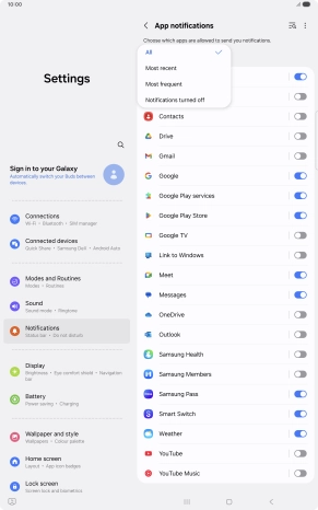 Press the required setting.
