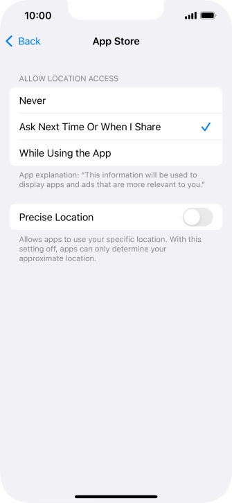 Press the required setting to turn the function on or off.