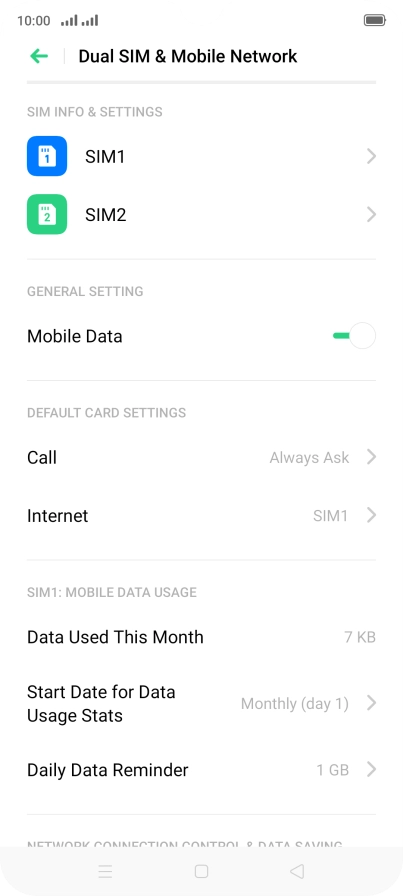 Press the name of the SIM. Press the name of the SIM.