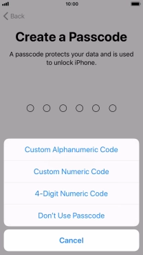Follow the instructions on the screen to turn on use of phone lock code or press Don't Use Passcode.