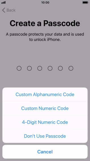 Follow the instructions on the screen to turn on use of phone lock code or press Don't Use Passcode.