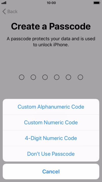 Follow the instructions on the screen to turn on use of phone lock code or press Don't Use Passcode.