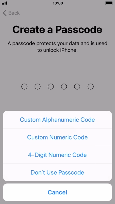 Follow the instructions on the screen to turn on use of phone lock code or press Don't Use Passcode.
