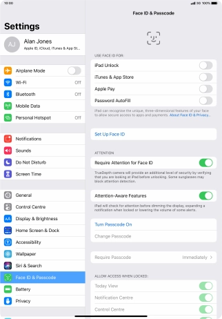 Press Turn Passcode On and key in a lock code of your own choice twice.