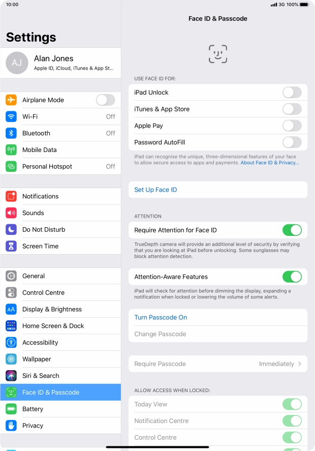 Press Turn Passcode On and key in a lock code of your own choice twice.