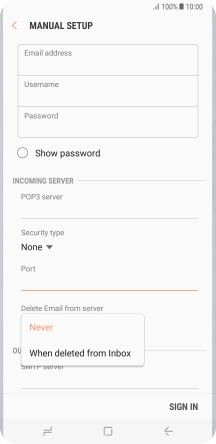 Press Never to keep email messages on the server when you delete them on your phone.