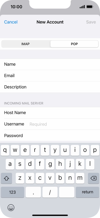 Press Username and key in the username for your email account.