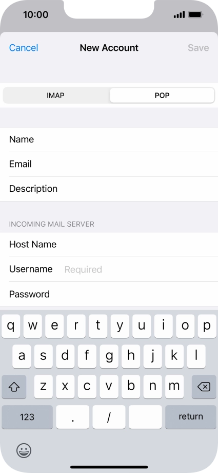 Press Username and key in the username for your email account.