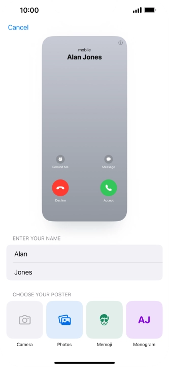 Press the required category and follow the instructions on the screen to select and save the required picture to your Contact Poster.