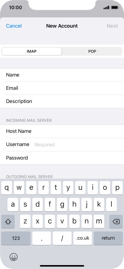 Press Username and key in the username for your email account.