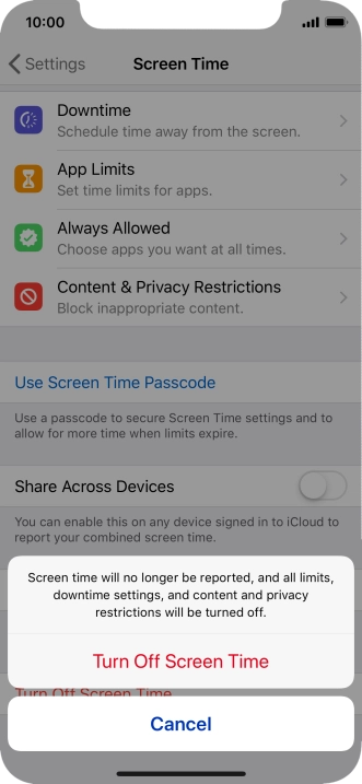 Press Turn Off Screen Time.