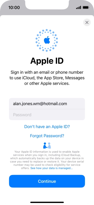 Press Password and key in the password for your Apple ID.