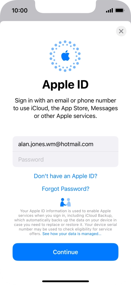 Press Password and key in the password for your Apple ID.
