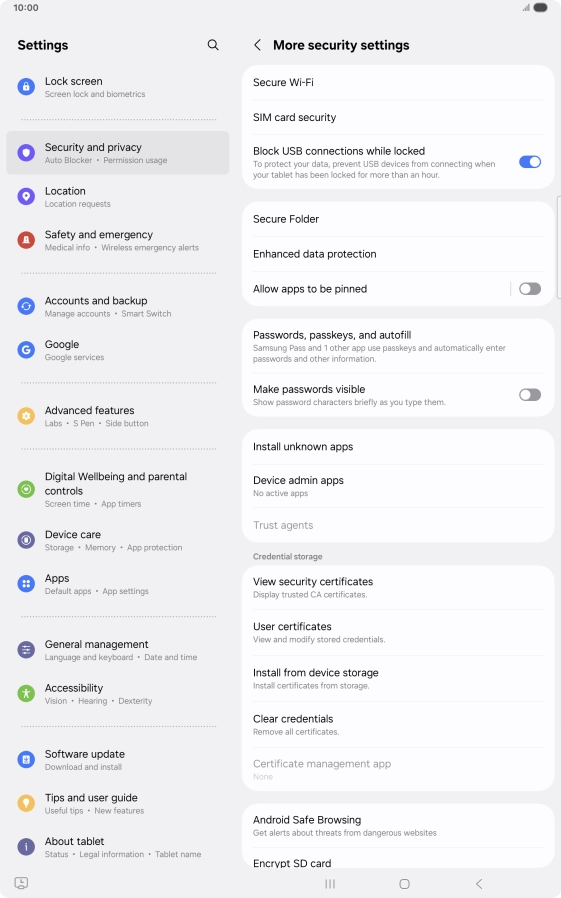 Press SIM card security.