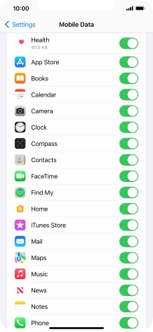 The data usage for each application is displayed below the name of the application.