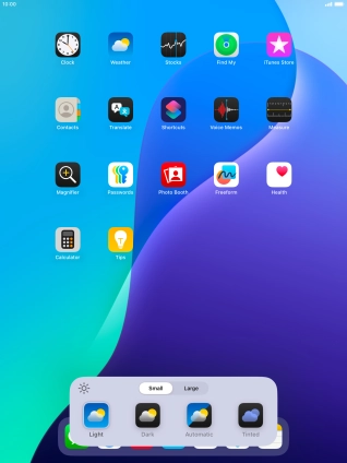 Press the required setting to select the size of app icons on the home screen. Press the required setting to select the size of app icons on the home screen.