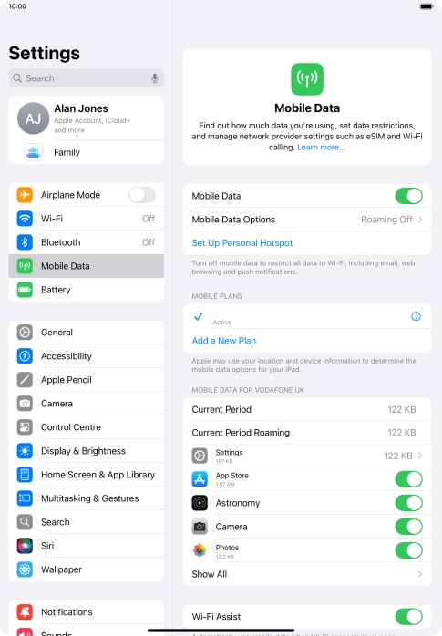 Press Mobile Data Options.