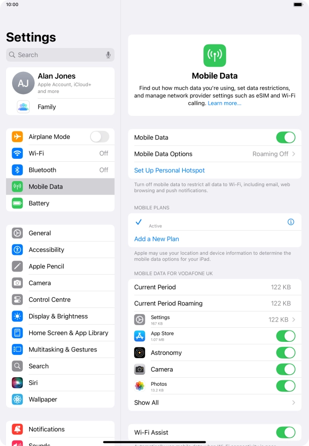Press Mobile Data Options.