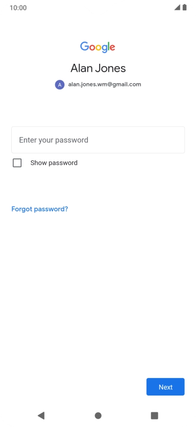 Press Enter your password and key in the password for your Google account.