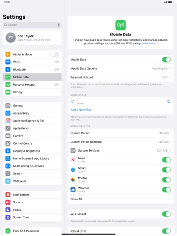 Press Mobile Data Options.
