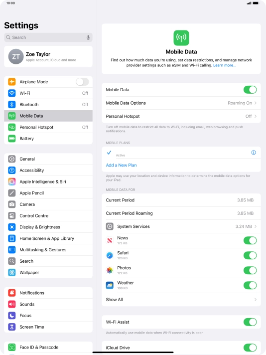 Press Mobile Data Options.