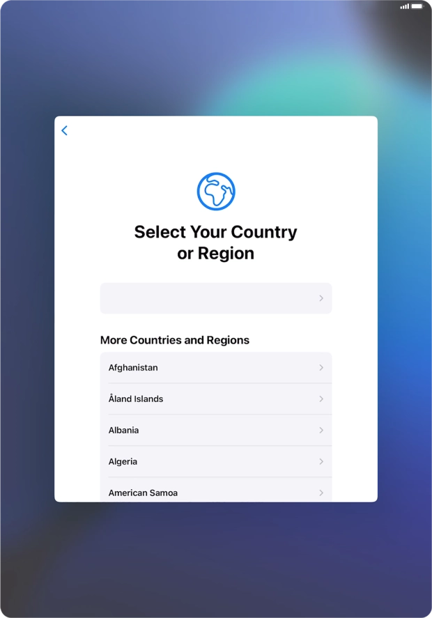 Press the required country or area.