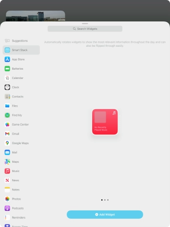 Slide your finger right or left on the screen to select the required widget size.