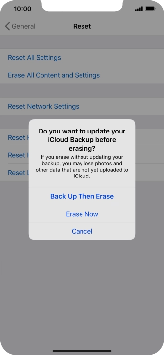 Press the required setting.