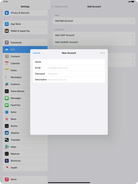 Press Email and key in your email address.
