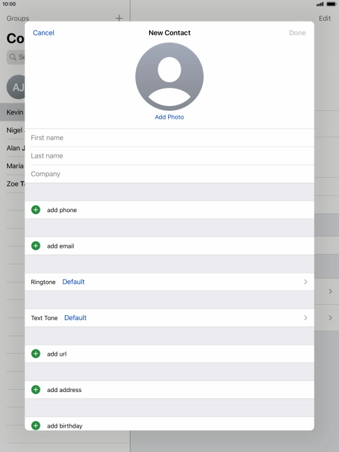 Press First name and key in the first name.