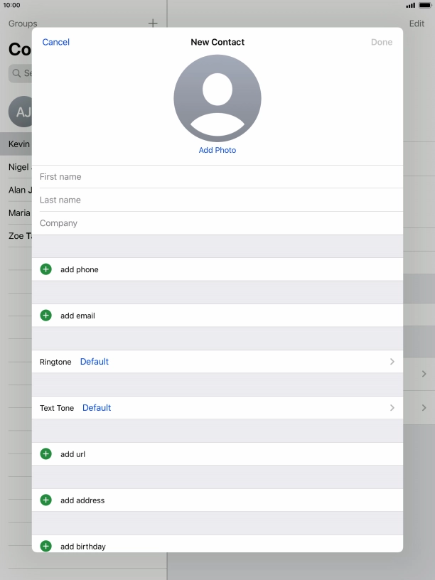 Press First name and key in the first name.