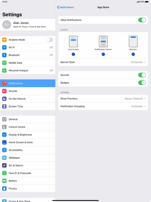 Press the indicator next to 