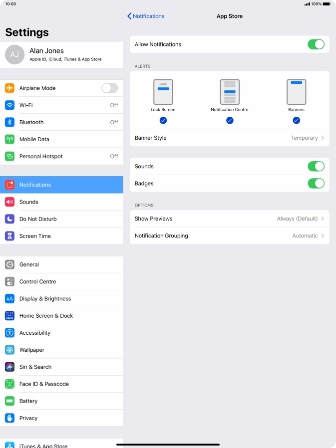Press the indicator next to 