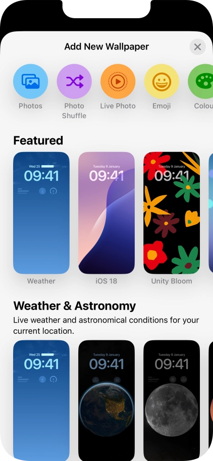 Press the required category and follow the instructions on the screen to select the required background image.