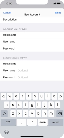Press Username and key in the username for your email account. Please note that if you're using Vodafone's outgoing server, leave the username field empty.