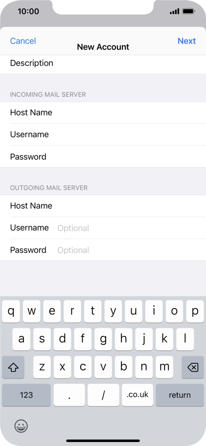 Press Username and key in the username for your email account. Please note that if you're using Vodafone's outgoing server, leave the username field empty.