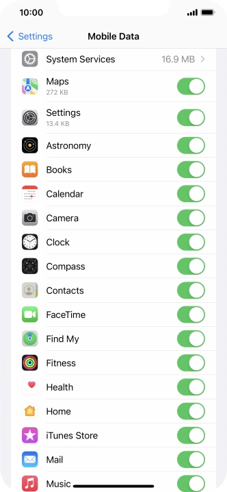 The data usage for each application is displayed below the name of the application.