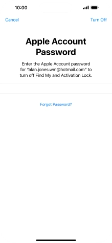 Key in the password for your Apple ID and press Turn Off. Wait a moment while the factory default settings are restored. Follow the instructions on the screen to set up your phone and prepare it for use.