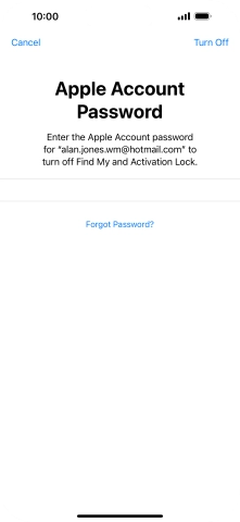 Key in the password for your Apple ID and press Turn Off. Wait a moment while the factory default settings are restored. Follow the instructions on the screen to set up your phone and prepare it for use.