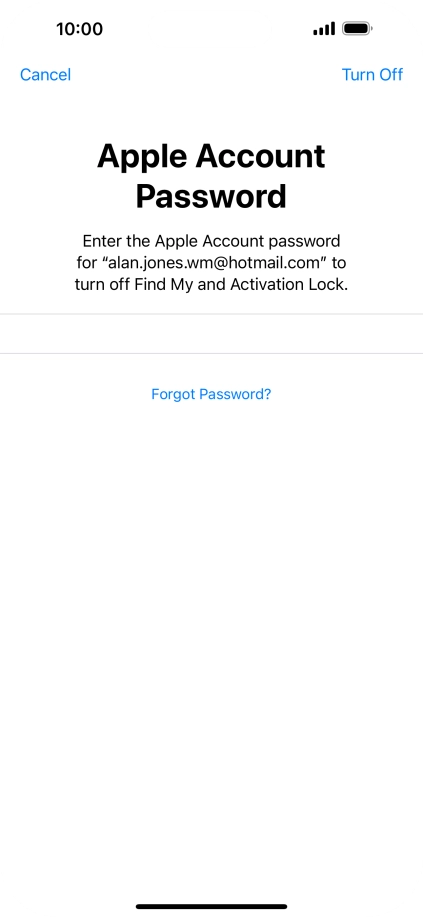 Key in the password for your Apple ID and press Turn Off. Wait a moment while the factory default settings are restored. Follow the instructions on the screen to set up your phone and prepare it for use.