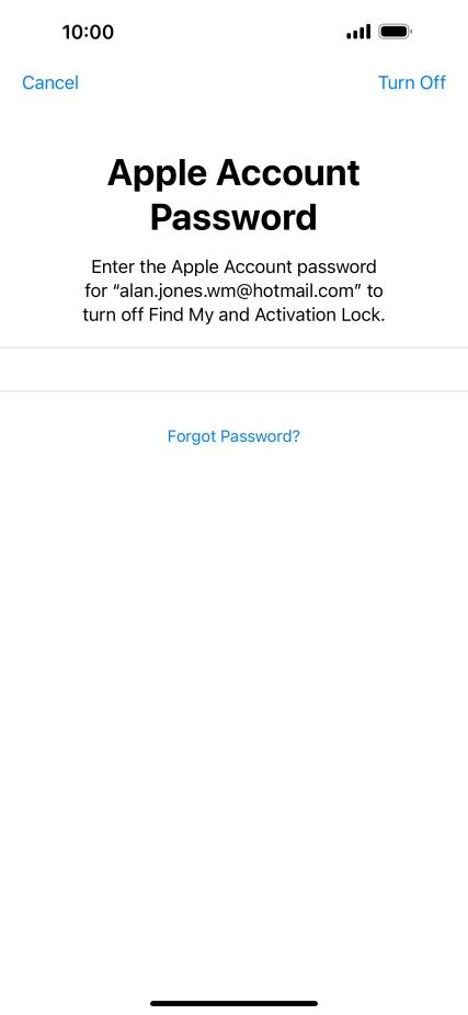 Key in the password for your Apple ID and press Turn Off. Wait a moment while the factory default settings are restored. Follow the instructions on the screen to set up your phone and prepare it for use.