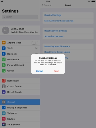 Press Reset. Wait a moment while the factory default settings are restored. Follow the instructions on the screen to set up your tablet and prepare it for use.
