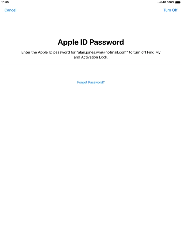 Key in the password for your Apple ID and press Turn Off.