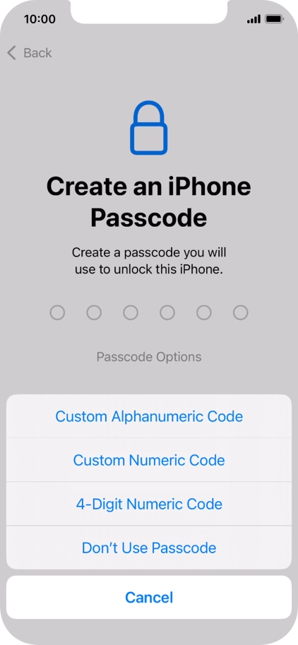 Follow the instructions on the screen to turn on use of phone lock code or press Don't Use Passcode.